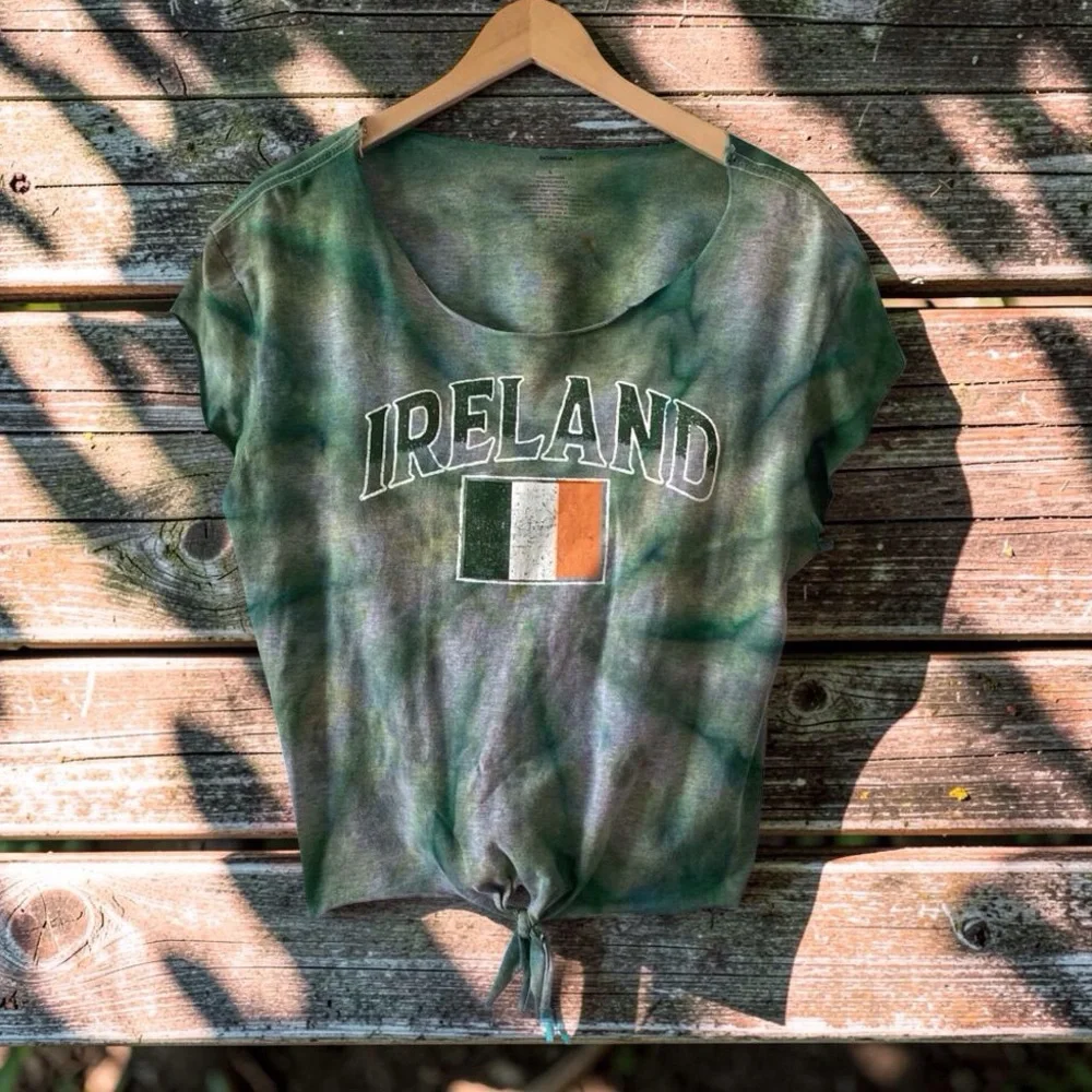 Ireland Flag Tie-Dye Tie Front Top Size L - Picture 3 of 9